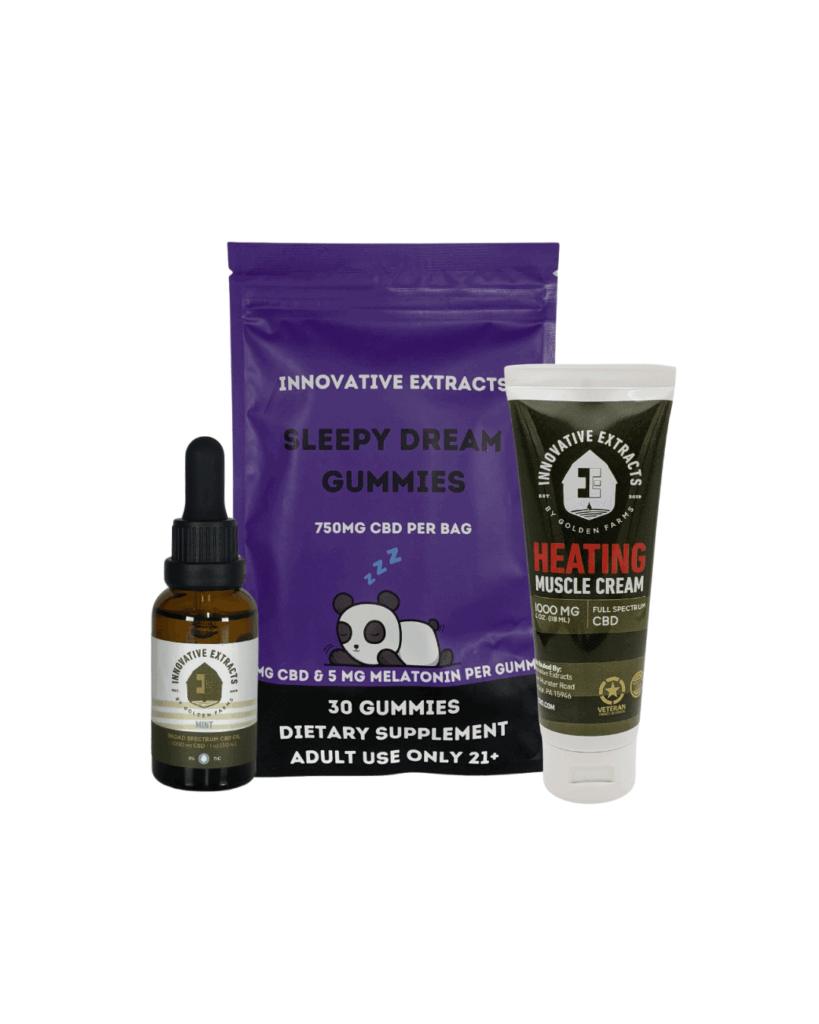 Innovative Extracts CBD products arranged for holiday wellness routine.
